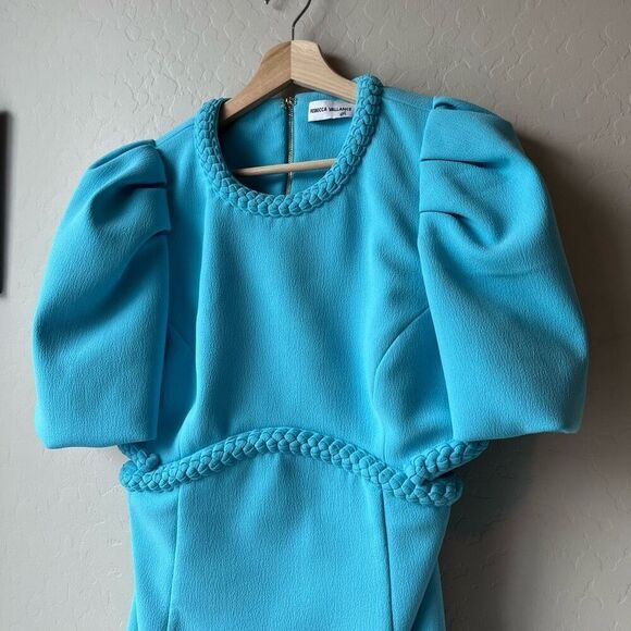 Rebecca Vallance Michelle Puff Sleeve Teal Blue Midi‎ Dress Size 10 - Picture 3 of 13